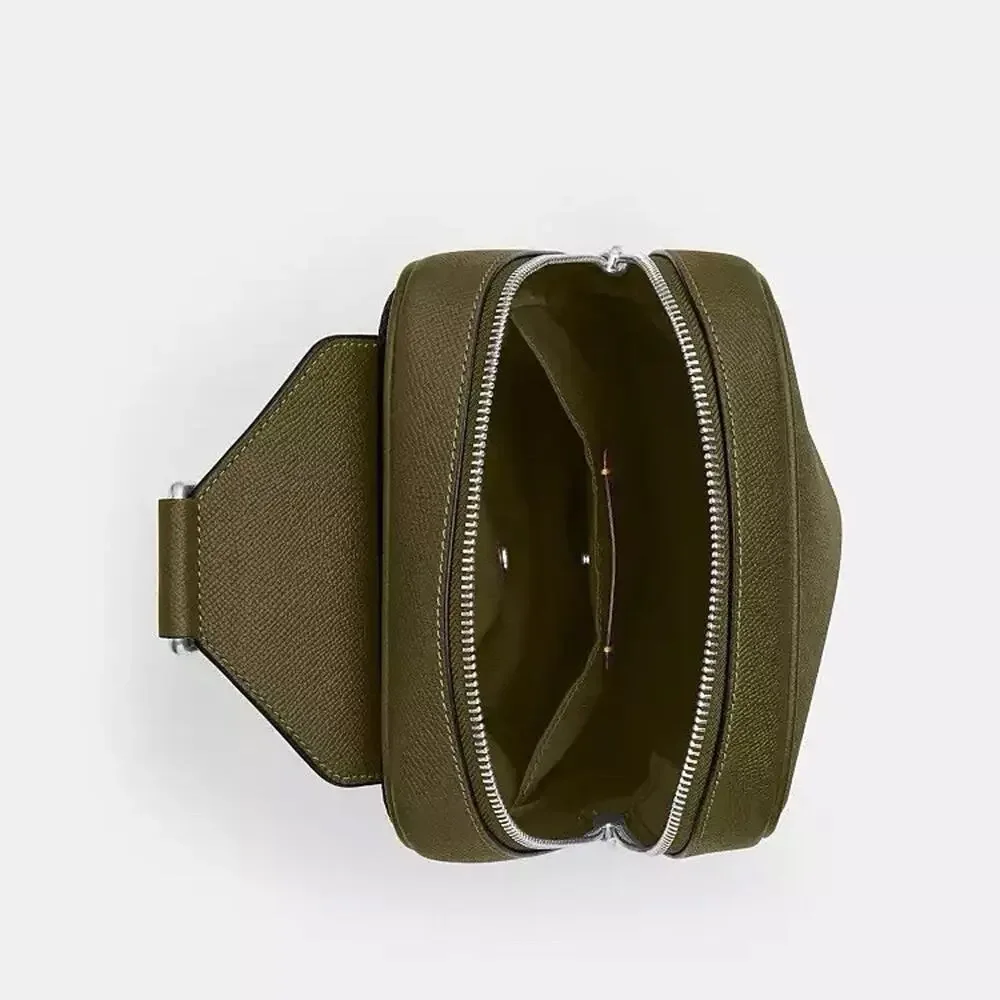 NWT Coach Ray Pack 17 Silver/Olive CFK07 Crossgrain leather
